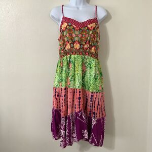 The Find Upcycled Patchwork Colorful Bohemian Hippie Boho Festival Midi Dress M‎